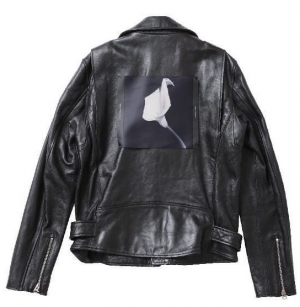 Black leather jacket -- Beautiful People x Mapplethorpe product with Calla Lily.
