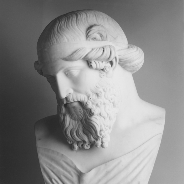 Photographic study of a marble bust.