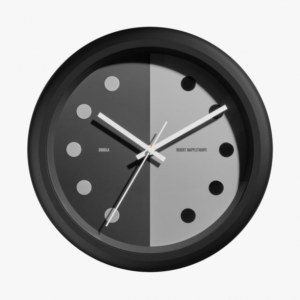 Black and gray Shinola x Mapplethorpe clock.